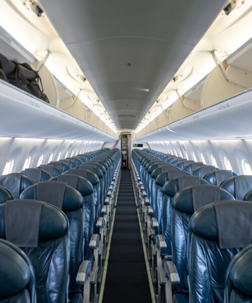 Inside empty passenger aircraft cabin