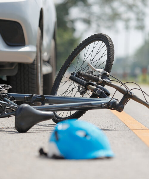 Accident car crash with bicycle on road