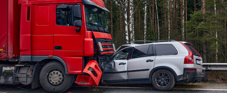 Truck and car head on crash