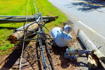 Strong winds of hurricane caused electric poles