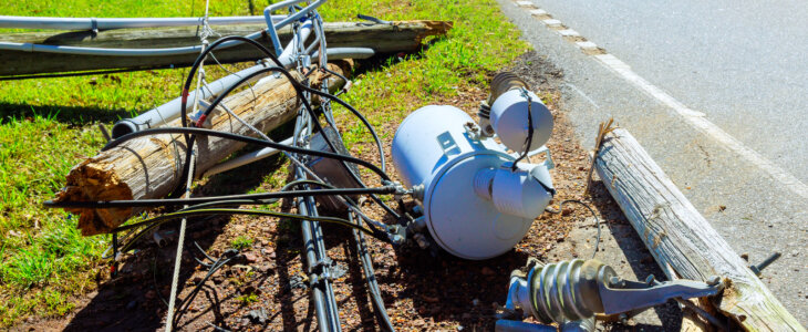 Strong winds of hurricane caused electric poles
