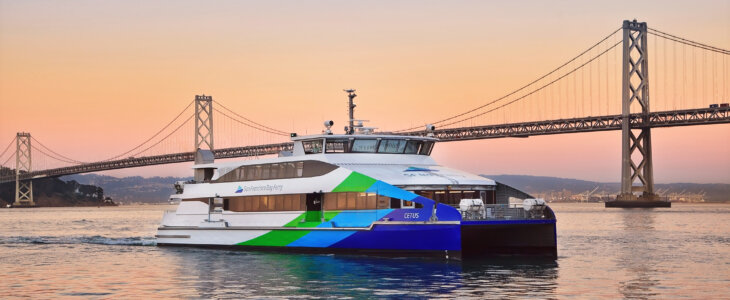 San Francisco ferry and Oakland Bay Bridge